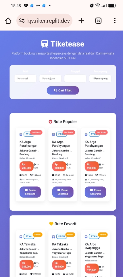 Rute dan pemesanan Tiket Kereta api