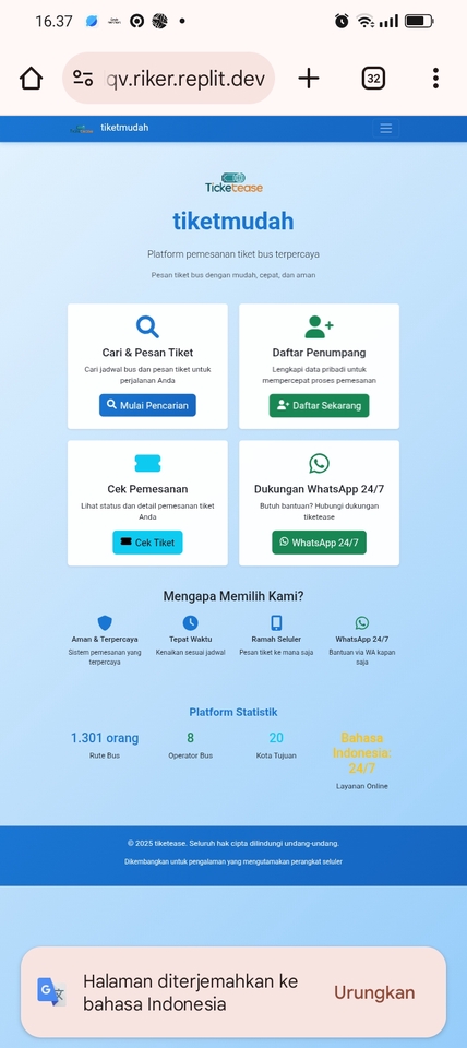Portal Dukungan cek tiket 