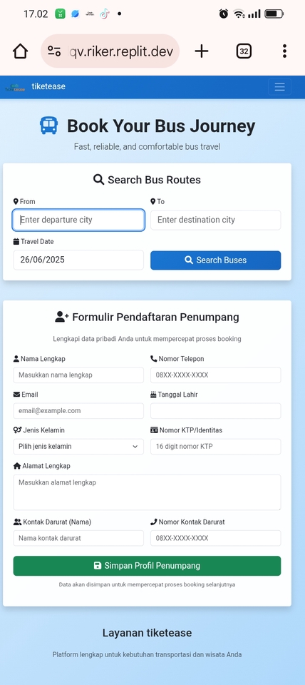 Formulir pendaftaran penumpang