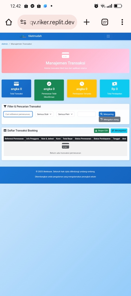 Daftar transaksi Booking