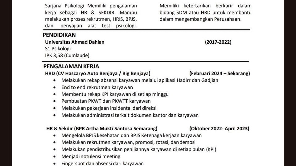 Portfolio & Resume - Jasa Menyusun & Review CV Profesional Untuk Fresh Graduate / Jobseeker - 2