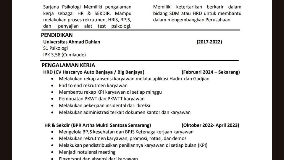 Jasa Desain CV (Curriculum Vitae) & Portofolio - Jasa Menyusun & Review CV Profesional Untuk Fresh Graduate / Jobseeker