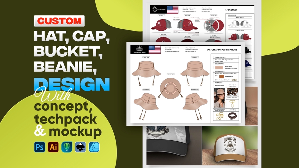 Jasa Desain Vector Kreatif dan Resolusi Tinggi - DESAIN SEGALA JENIS TOPI DENGAN KONSEP KREATIF & FUNGSIONAL COCOK UNTUK BRAND ANDA & MANUFACTURE