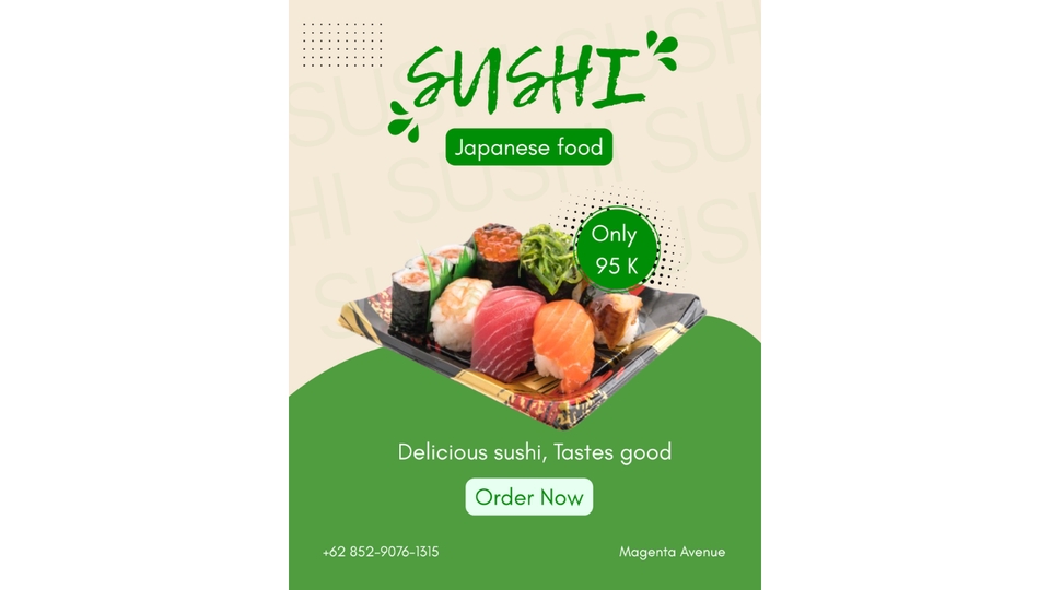 Poster promo sushi “Only 95K” — siap cetak & untuk Instagram!
