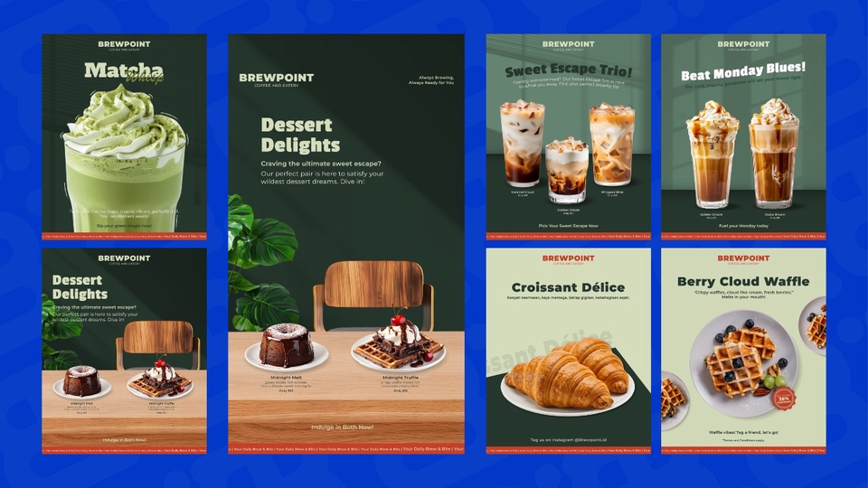 Desain promosi Instagram estetik untuk brand kopi, cafe, dan makanan kekinian.