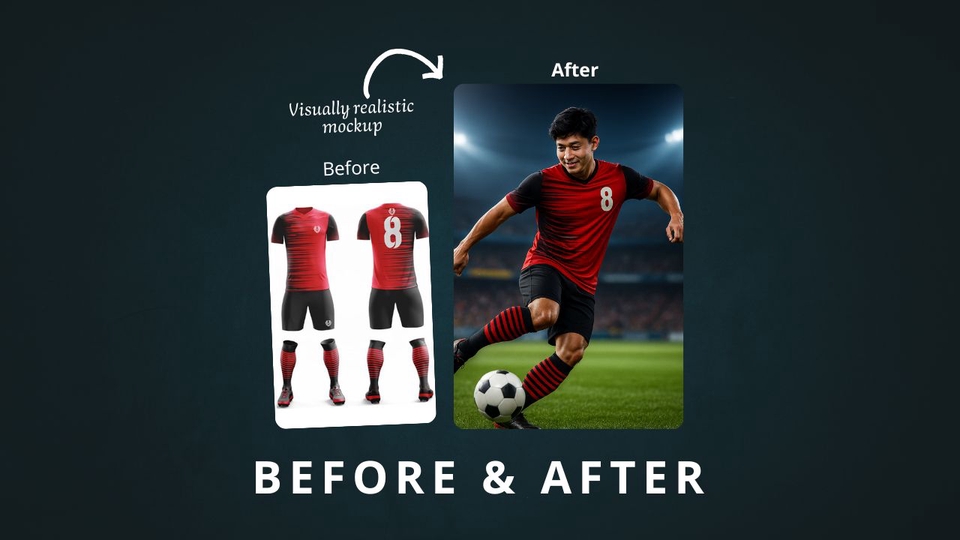 Mockup before-after desain jersey bola