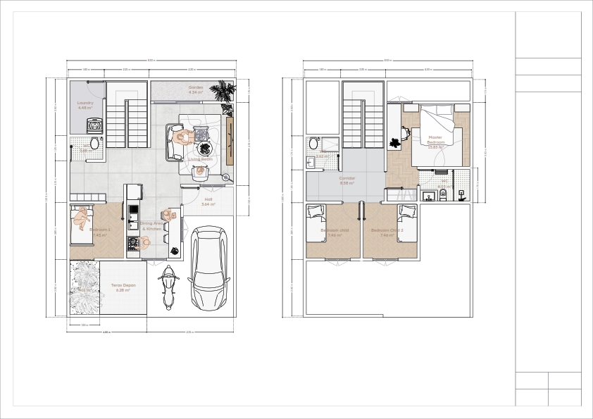 Denah - Desain Rumah 2 Lantai + Denah & 3D Rapi dan Estetis - 2