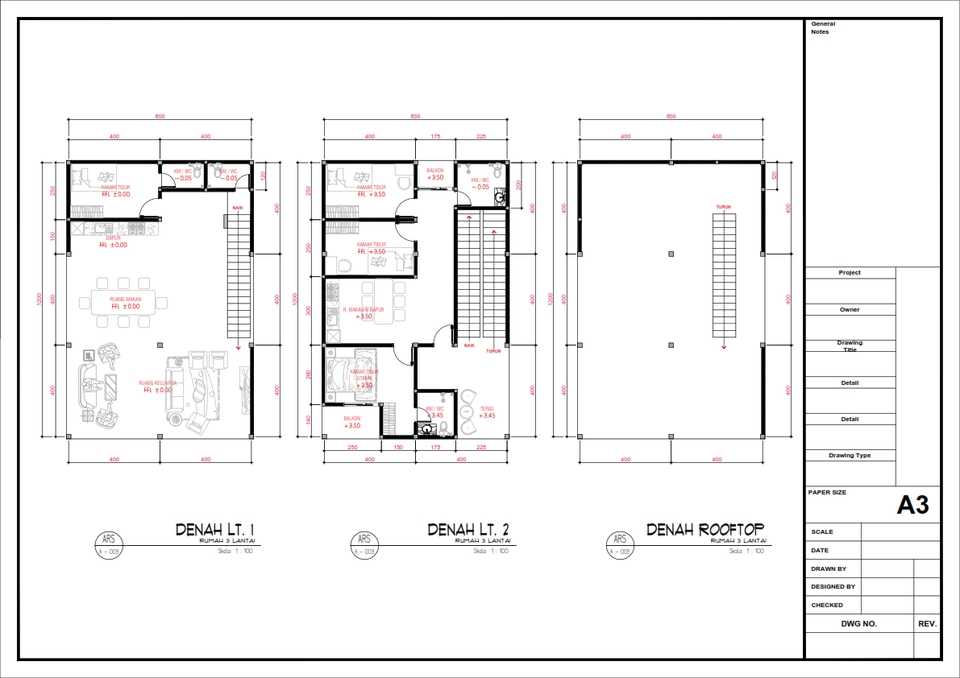 Denah - Desain Rumah 2 Lantai + Denah & 3D Rapi dan Estetis - 3