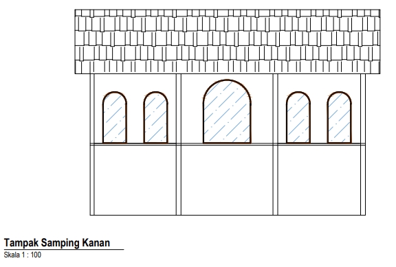 Gambar tampak samping kanan dengan menggunakan autocad