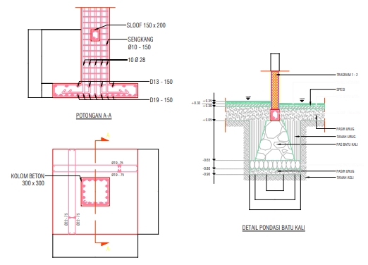 Detail pondasi dengan menggunakan autocad