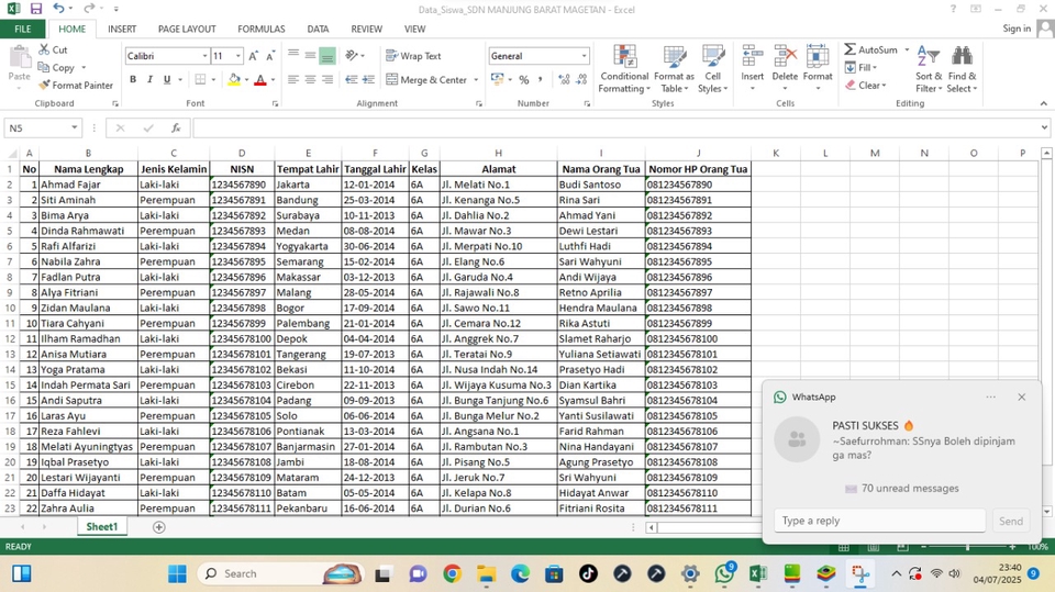 Tugas Data entry Murid SDN MANJUNG BARAT