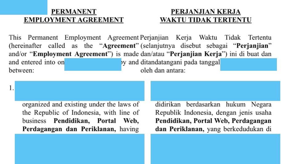 Jasa Review Kontrak atau Perjanjian Hukum - Draft atau Review Perjanjian Bilingual atau Monolingual