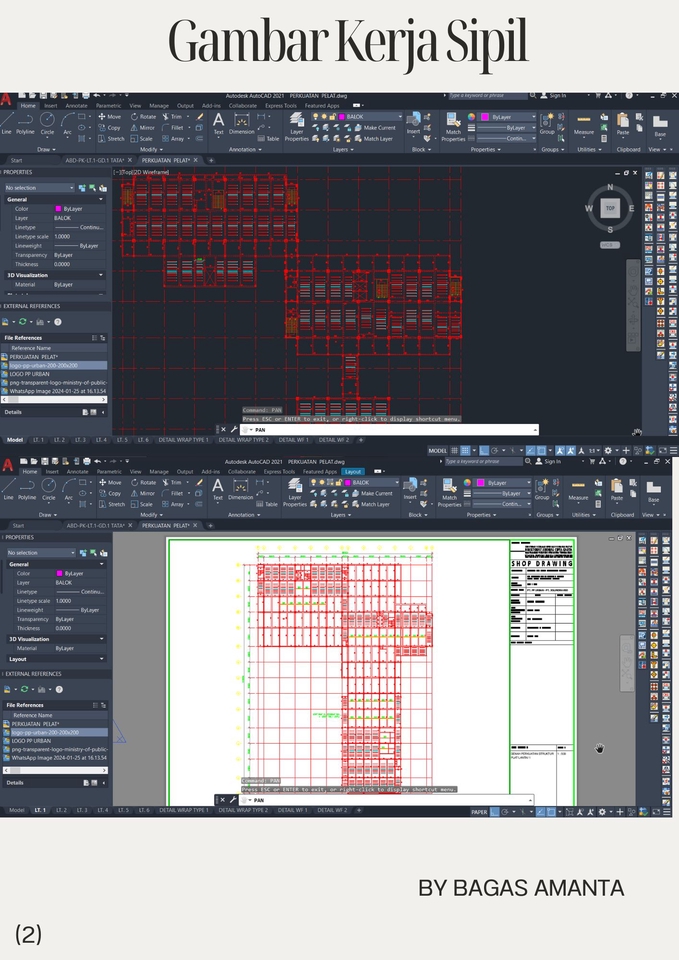 contoh gambar kerja sipil perkuatan pelat struktur pada bangunan bertingkat.