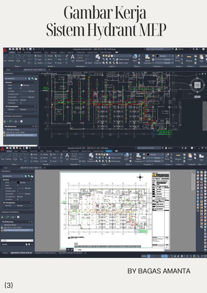 contoh gambar kerja denah dan parsial (optional) pada bangunan gedung bertingkat.