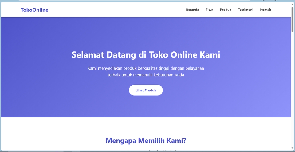 Website bisnis cepat, aman, dan SEO-friendly tanpa builder instan.