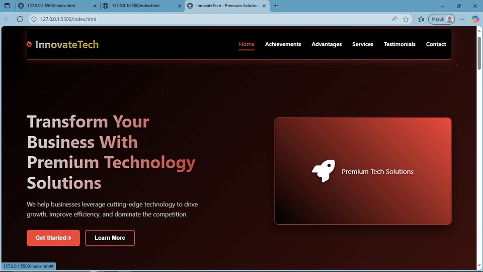 Tampilan web bisnis kreatif dengan nuansa premium, responsif, dan desain berkelas.