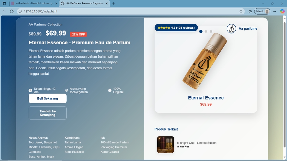 Website custom murni dari kode, tampil modern dan cepat tanpa WordPress.