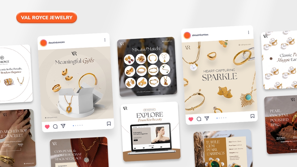 Desain Konten Media Sosial untuk Val Royce Jewelry (Produk Perhiasan Internasional)
