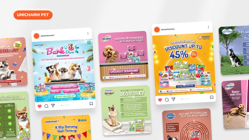 Desain Konten Media Sosial untuk Unicharm Pet (Produk Kebutuhan Perawatan Kucing & Anjing)