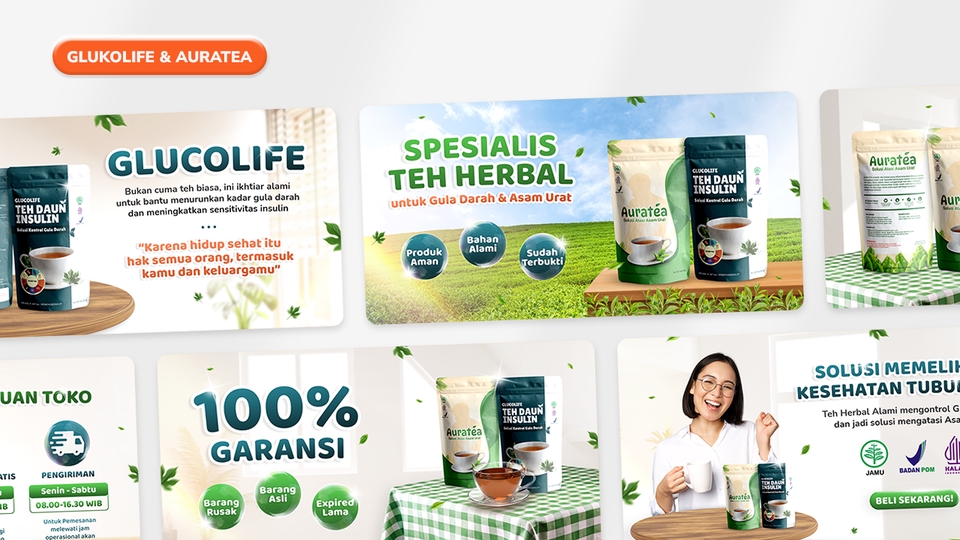 Desain Banner Toko Marketplace untuk Glukolife & Auratea (Produk Teh Herbal)