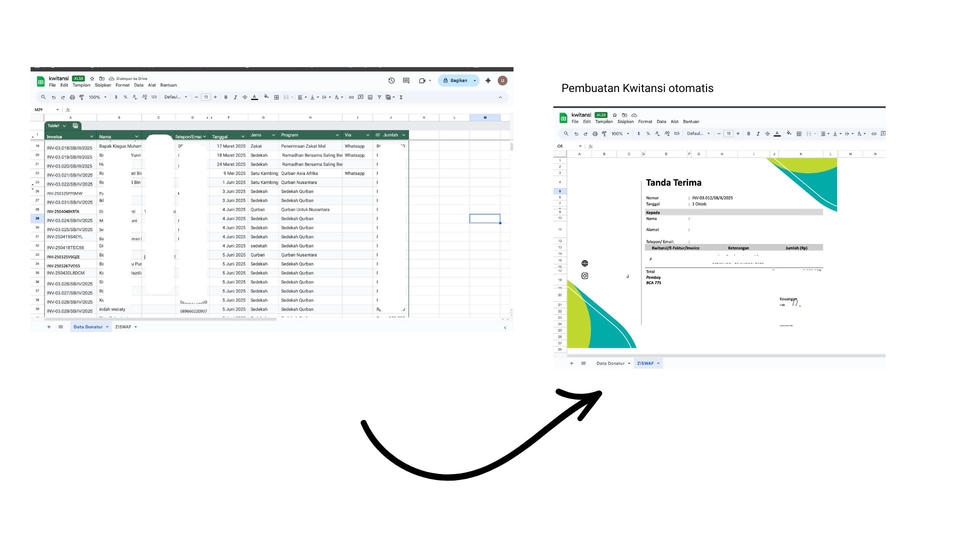 Pembuatan kwitansi sederhana dengan pengelolaan rumus SUMIFS, VLOOKUP, COUNTIF, If dll