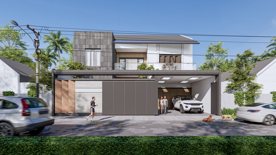 Rumah dua lantai ini memadukan estetika minimalis.