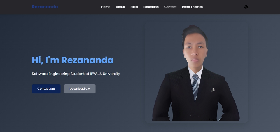 Website portfolio modern dengan admin panel untuk personal branding dark mode
