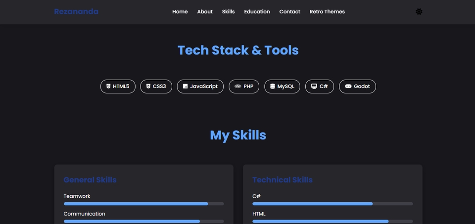 Tampilan skill dan tech stack programmer dalam web portfolio