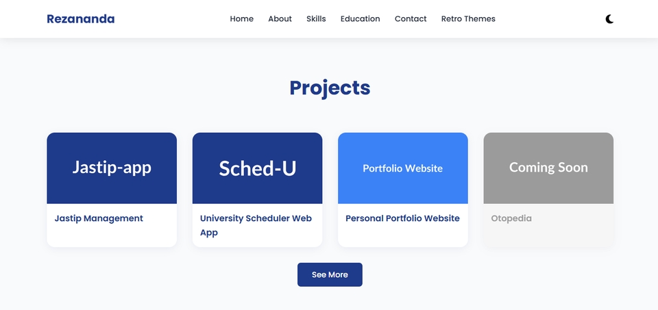 Halaman project portfolio dengan detail aplikasi dan link demo