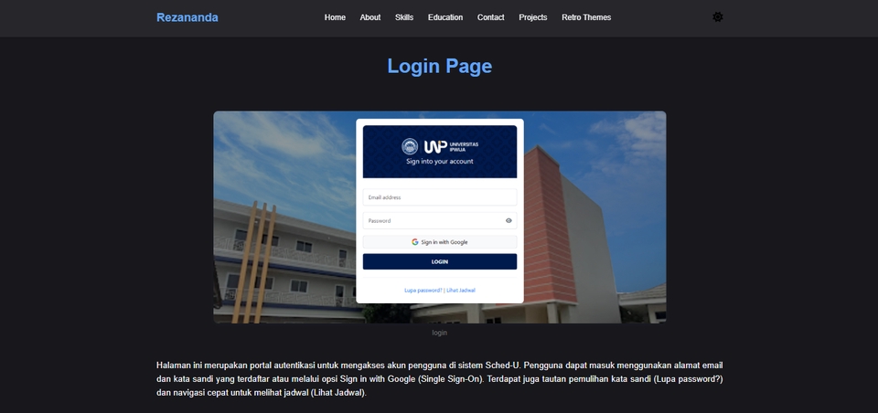 halaman dokumentasi untuk project portfolio dengan foto dan deskripsi
