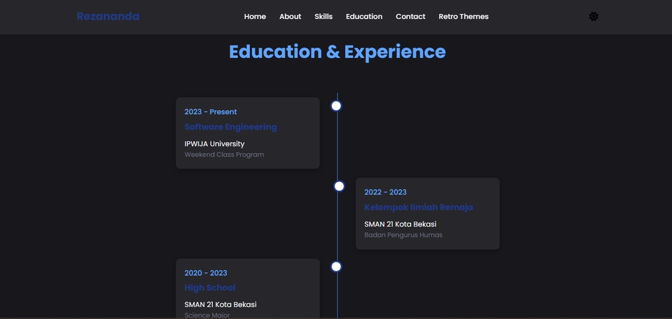 Timeline pendidikan dan pengalaman di website portfolio