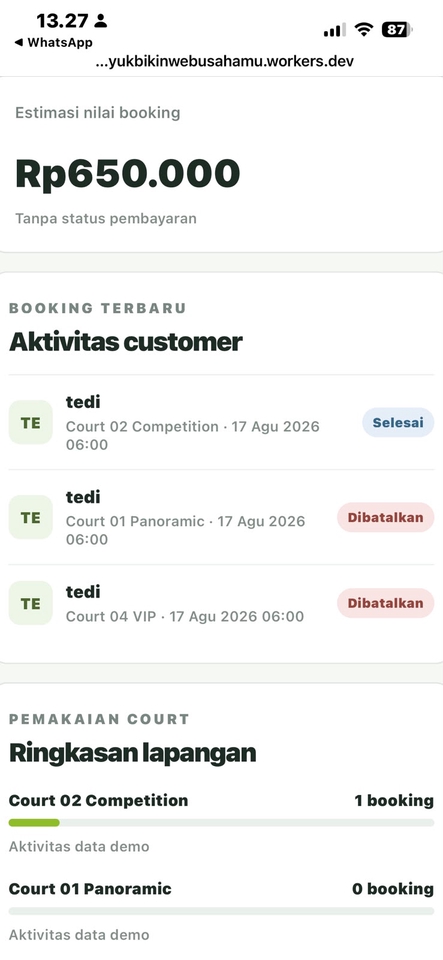 Web Development - Website booking padel dengan jadwal, dashboard admin, dan payment gateway - 9