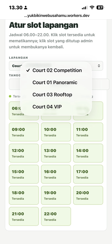 Web Development - Website booking padel dengan jadwal, dashboard admin, dan payment gateway - 12