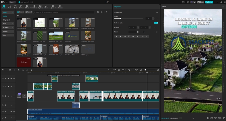 Real Estate High Class Client
-Color Grading
-add Caption trendy & interaktif
-add beat
-add element