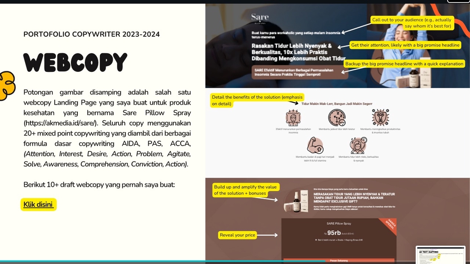 Isi dari webcopy terdiri dari 20+ point penting sebagai kunci untuk membuat copywriting