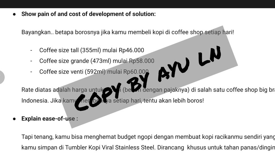 Webcopy untuk produk tumbler