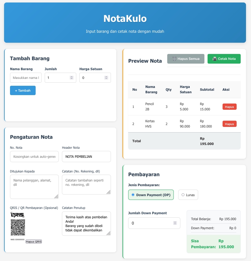 Platform nota online gratis untuk UMKM - notakulo.my.id