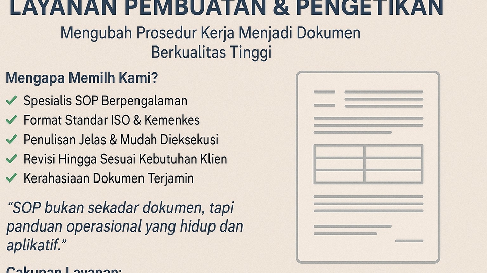 Jasa Pembuatan SOP Perusahaan / Konsultan SOP - LAYANAN PEMBUATAN & PENGETIKAN SOP