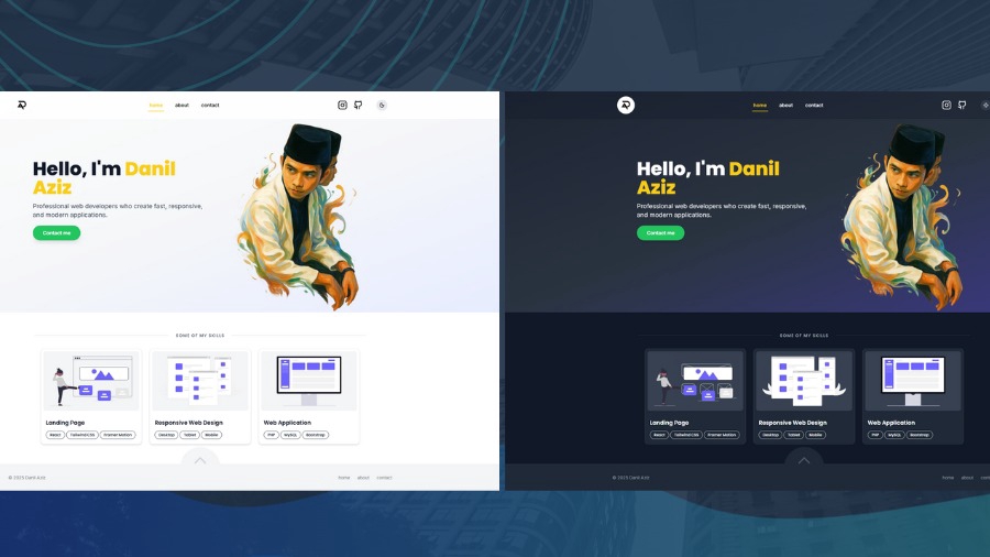 Portfolio website modern & responsif dengan Light/Dark mode. Lihat websitenya:🌐 danilaziz.github.io
