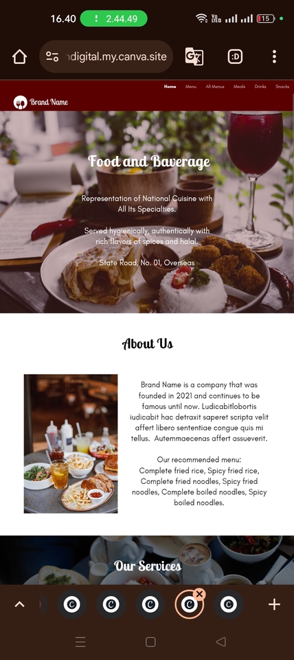 Pembuatan Website Food and Baverage menggunakan Canva