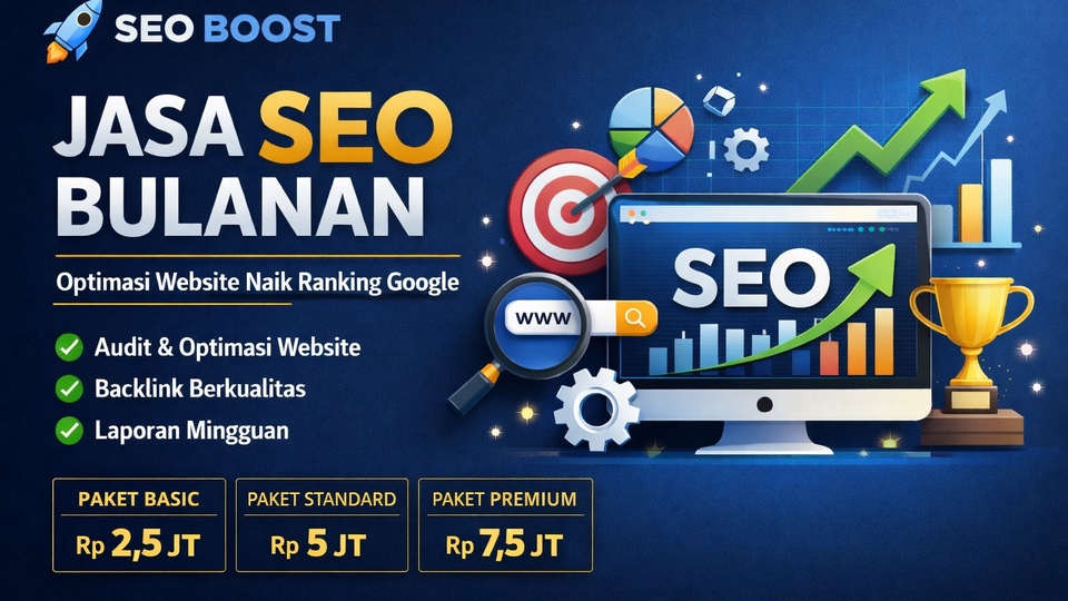 Jasa SEO bulanan profesional: audit, optimasi, backlink & laporan rutin.