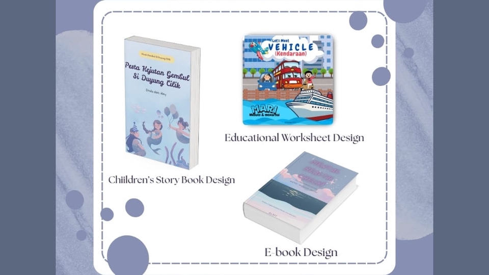 Konten digital untuk anak: e-book, buku cerita, lembar kerja edukasi, untuk belajar interaktif.