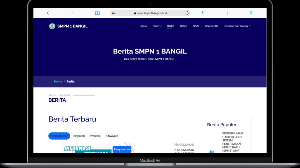 Dinamis halaman landing dari SMPN 1 Bangil Pasuruan menggunakan Laravel 11