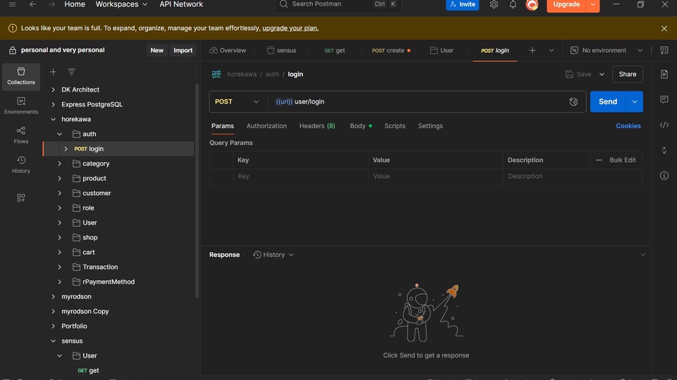 Backend horekawa pos menggunakan NestJS dengan authentikasi JWT Auth, Typeorm dan PostgreSQL