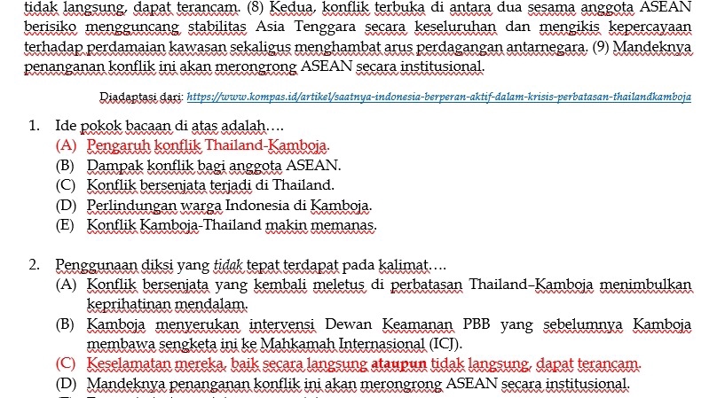 contoh soal TKA Bahasa Indonesia Lanjutan