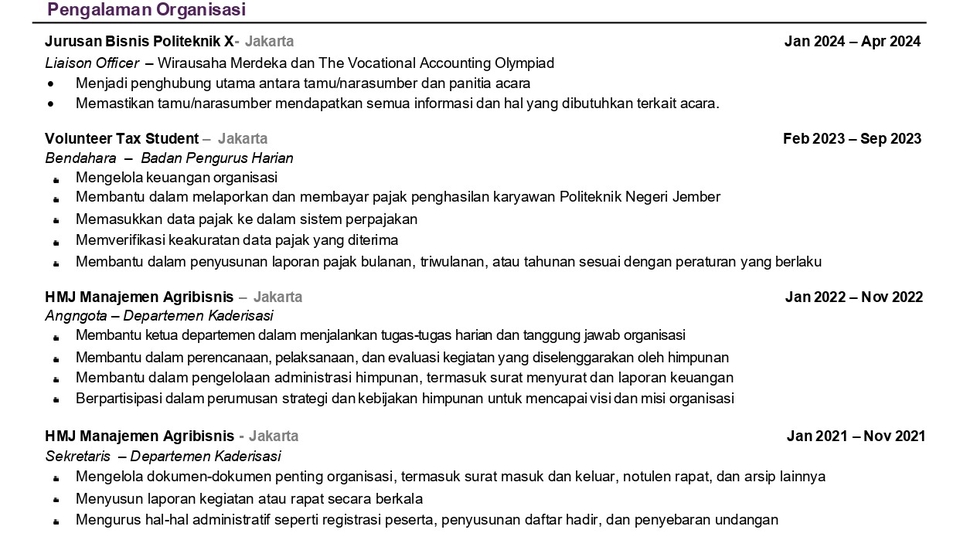 CV ATS PENGALAMAN ORGANISASI