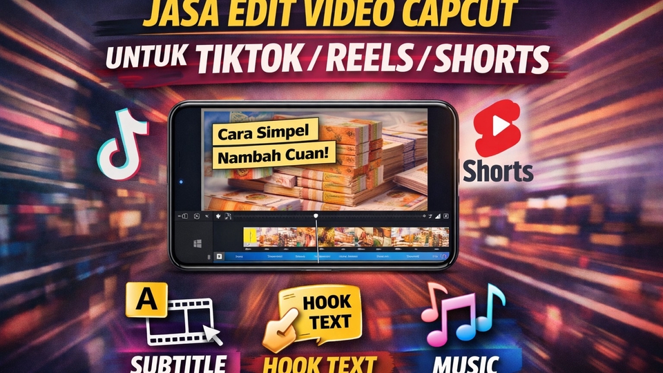 Jasa Edit Video CapCut untuk TikTok / Reels / Shorts (Subtitle, Hook Text, Music)