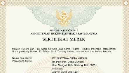 Sertifikat Merek Resmi Kemenkumham RI, bukti perlindungan hukum bagi identitas usaha.