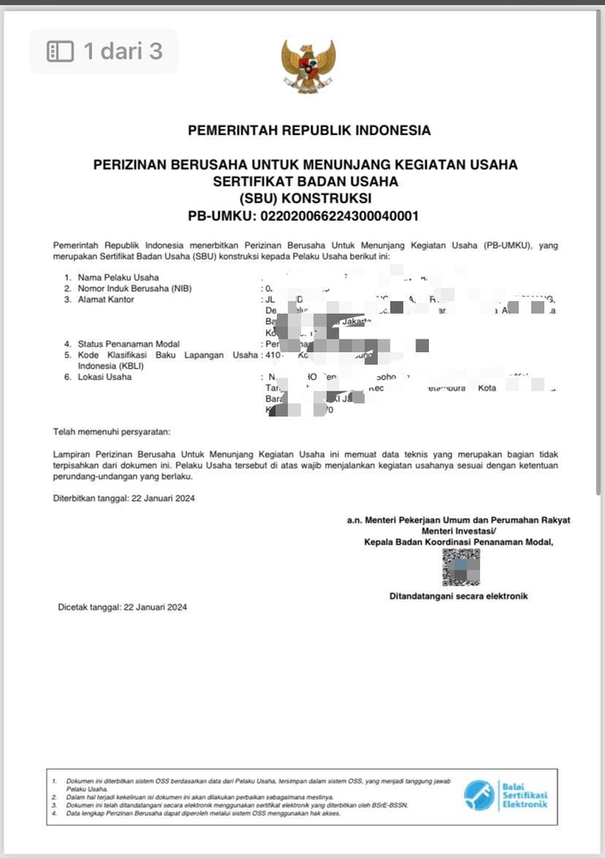 Perizinan Usaha - JASA SERTIFIKASI KONTRUKSI (SBU, SKK, ISO) - 3