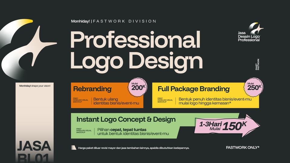 Monhiday menawarkan pilihan jasa untuk membentuk identitas visual bisnis anda.